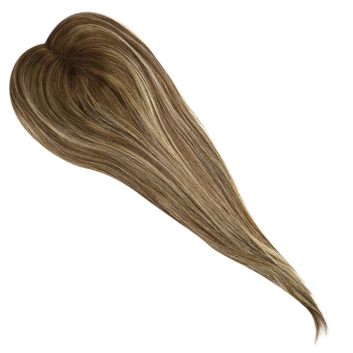 mono topper hair,Mono Topper,human hair topper,high quality virgin hair extensions,hair topper women,hair topper wig,hair topper silk base,hair topper,best hair extensions,hair extensions for thin hair,best clip in hair extensions,clip-in hair extensions,18 inch hair extensions,brown highlight,blonde highlight,distribute seams at will,invisible topper,large base topper,large base 6*7 inch