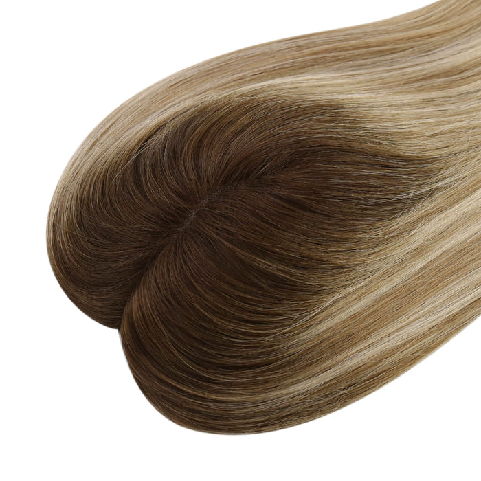 Mono Topper,human hair topper,high-quality virgin hair extensions,hair topper women,hair topper,wig,hair topper silk base,hair topper human hair,dark brown hair topper,brown hair topper,natural brown hair topper,human hair topper medium brown,blonde hair topper,balayage hair topper,distribute seams at will,invisible topper,large base topper,large base 6*7 inch,easy remove,easy wear