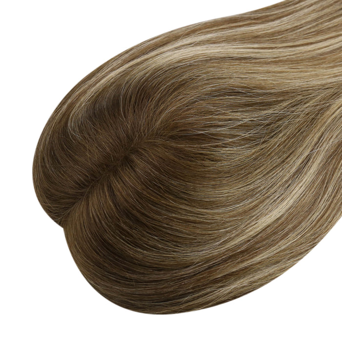 Mono Topper,human hair topper,high-quality virgin hair extensions,hair topper women,hair topper,wig,hair topper silk base,hair topper human hair,dark brown hair topper,brown hair topper,natural brown hair topper,human hair topper medium brown,blonde hair topper,balayage hair topper,balayage hair extensions,blonde highlight,brown highlight,distribute seams at will,invisible topper,large base topper,large base 6*7 inch