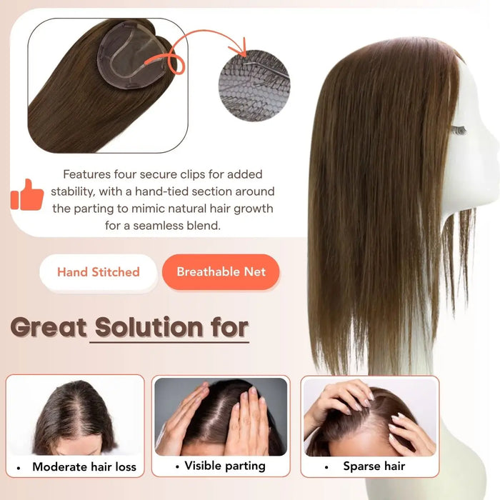 Virgin Hair Topper,sunny hair topper,hair extensions,clip in hair extensions,human hair extensions,hair extensions for thin hair,hair extensions clip in,best clip in hair extensions,best hair extensions for fine hair,Silk hair topper,mono topper hair,Mono topper,human hair topper,hair topper for thinning crown,hair topper,virgin hair extensions,dark brown hair topper,natural brown hair topper,silk base topper hair,100% real hair,human hair,Hair Volumizers,Clip-In Hair Volumizers