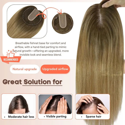 Virgin Hair Fishnet Topper Hair,hair extensions,clip in hair extensions,human hair extensions,hair extensions for thin hair,hair extensions clip in,best clip in hair extensions,best hair extensions for fine hair,Silk hair topper,mono topper hair,Mono topper,human hair topper,hair topper for thinning crown,hair topper,virgin hair extensions,brown hair topper,natural brown hair topper,blonde hair topper,platinum blonde hair topper,human hair topper blonde,blonde human hair topper,balayage hair topper