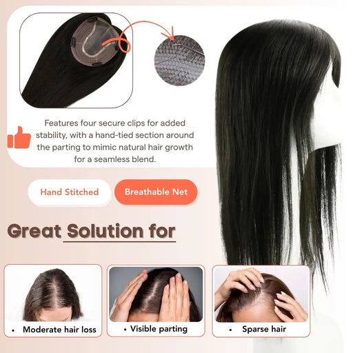 Virgin Hair Topper,sunny hair topper,hair extensions,clip in hair extensions,human hair extensions,hair extensions for thin hair,hair extensions clip in,best clip in hair extensions,best hair extensions for fine hair,Silk hair topper,mono topper hair,Mono topper,human hair topper,hair topper for thinning crown,hair topper,virgin hair extensions,dark brown hair topper,natural black hair topper,silk base topper hair,100% real hair,human hair,black hair,black topper,Hair Volumizers,Clip-In Hair Volumizers