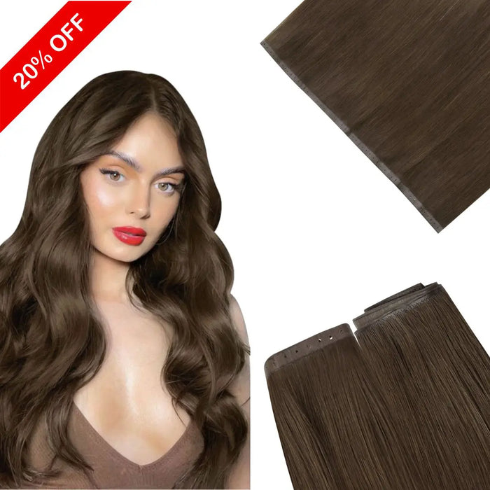 Virgin Weft Hair Extension Invisible Hole PU Flat Weft Brown Hair Weft # 4