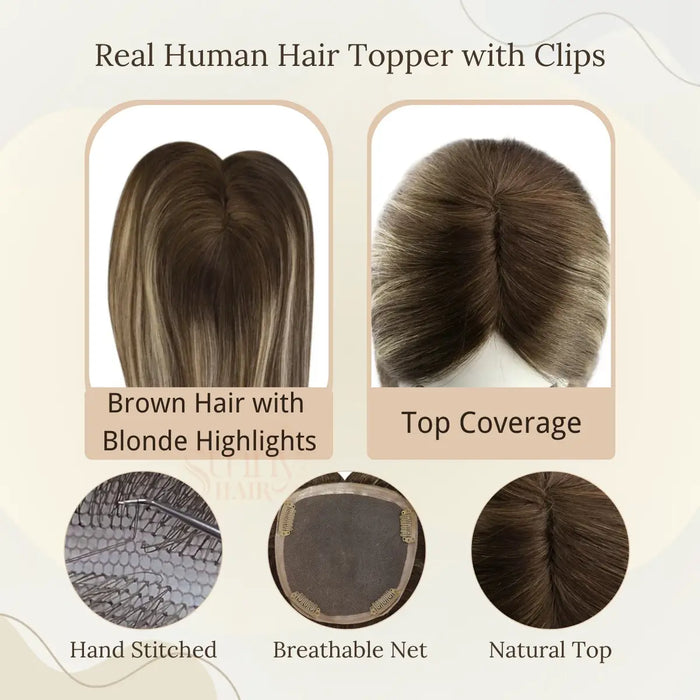 clip in hair extensions with brown hair and blonde highlights, add instant volume and length, hair toppers for thinning hair, lightweight and durable clip ins, premium hair extensions for fuller hair, seamless blend for natural look, perfect hair extensions for volume