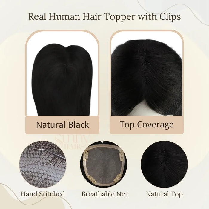 human hair topper for women, natural black hairpiece, clip in human hair topper, high quality hairpiece, realistic hair topper, hair loss cover up, comfortable hair topper, easy to wear hair topper, natural hairline topper, volume boosting topper, real human hair topper, hair topper with clips, hair extension for thinning hair, natural black coverage