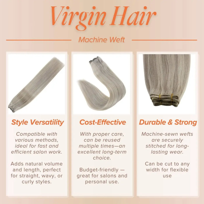 Virgin Hair Machine Hair Weft Grey Blonde Highlight Blonde 100% Human Hair #19A/60