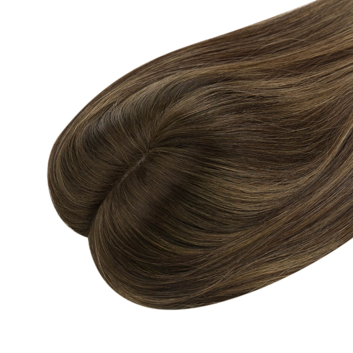 Mono Topper,human hair topper,high-quality virgin hair extensions,hair topper women,hair topper,wig,hair topper silk base,hair topper human hair,dark brown hair topper,brown hair topper,natural brown hair topper,human hair topper medium brown,blonde hair topper,balayage hair topper,balayage hair extensions,blonde highlight,brown highlight,distribute seams at will,invisible topper,large base 6*7 inch,Hair Volumizers,Clip-In Hair Volumizers