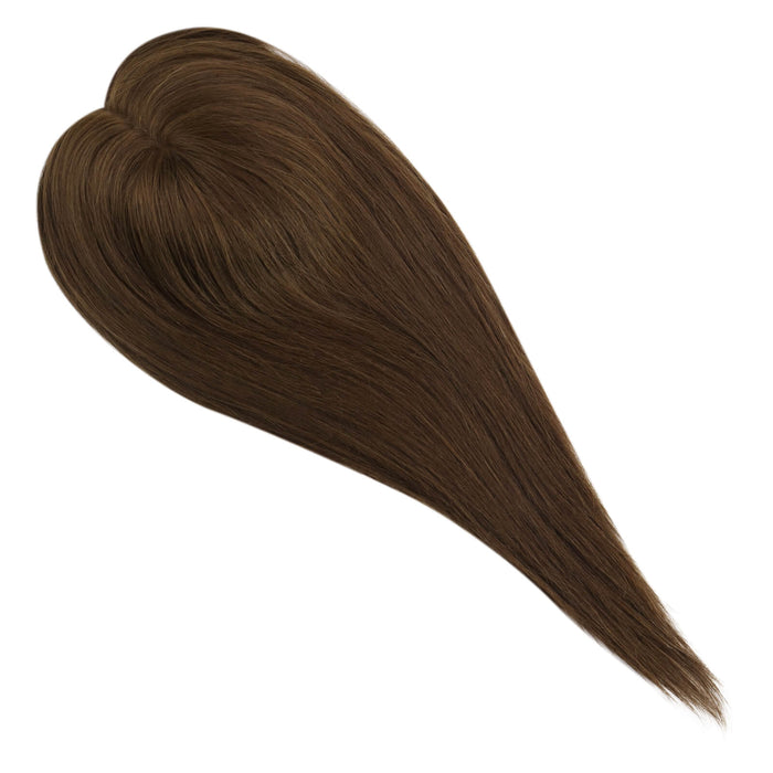 Dark Brown Virgin Hair Mono Topper Human Hair Piece Toupee with Clips #4