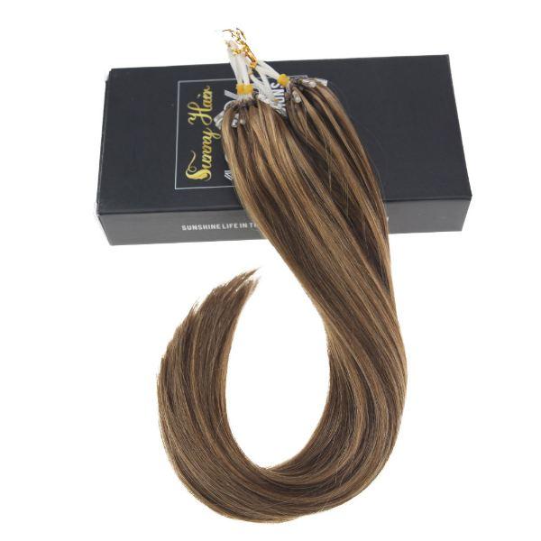 Micro Ring Human Hair Extensions Brown with Blonde Highlights #4/27