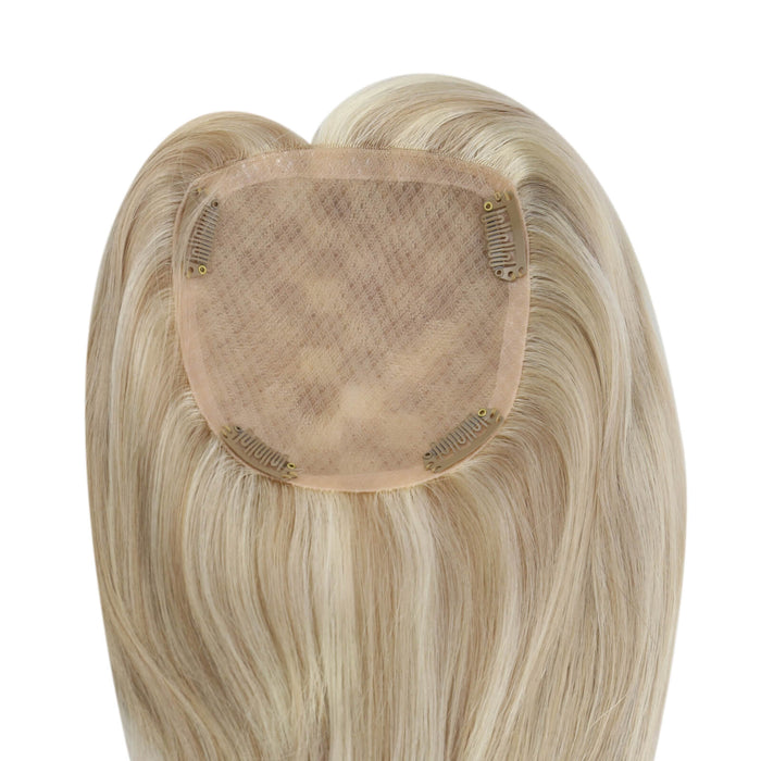 Mono Topper,human hair topper,high-quality remy hair extensions,hair topper women,hair topper,wig,hair topper silk base,hair topper human hair,light brown hair topper,blonde hair topper,natural blonde hair topper,balayage hair topper,balayage hair extensions,blonde highlight,brown highlight,center parted topper,easy apply,easy application,topper with center parting,Hair Volumizers,Clip-In Hair Volumizers