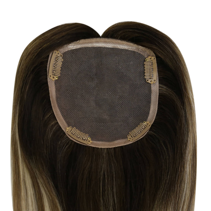 Mono Topper,human hair topper,high-quality remy hair extensions,hair topper women,hair topper,wig,hair topper silk base,hair topper human hair,dark brown hair topper,brown hair topper,natural brown hair topper,human hair topper medium brown,blonde hair topper,balayage hair topper,easy to apply,natural appearance hair extensions,topper wear in the middle,wig with center parted seams,Hair Volumizers,Clip-In Hair Volumizers