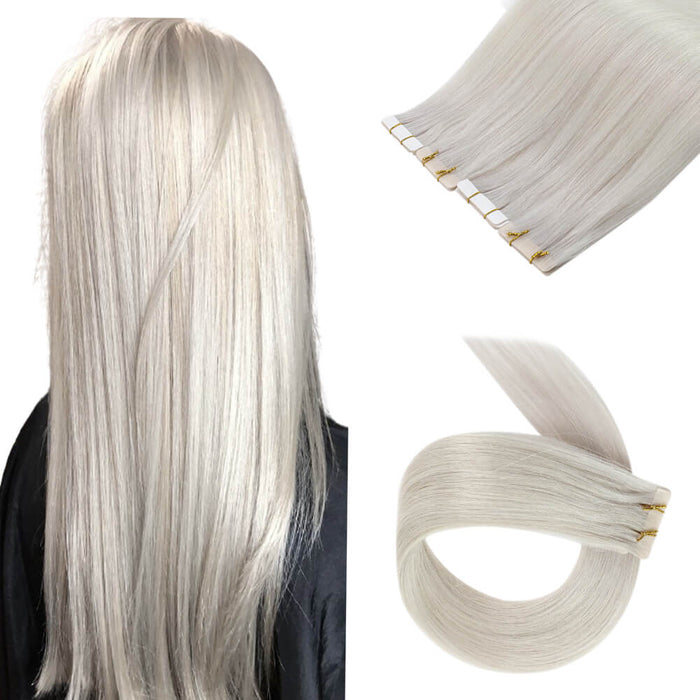 virgin injection tape in hair extensions, human hair tape in extensions, tape hair extensions,Platinum Blonde