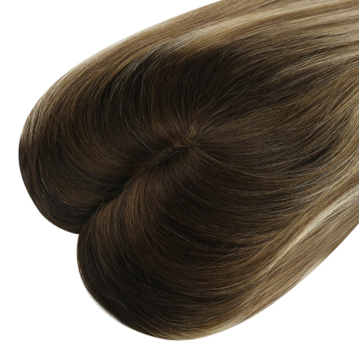 hair topper for women,hair topper for thinning crown,hair topper clip on,hair topper,Silk hair topper,mono topper hair,14 inch hair extensions,16 inch hair extensions,18 inch hair extensions,remy hair extensions,human hair topper,silk base hair topper,top hair topper,real hair topper,topper hair extensions,clip on hair topper,natural balayage hair extensions,topper worn in middle,blonde highlight,topper center parting,Hair Volumizers,Clip-In Hair Volumizers