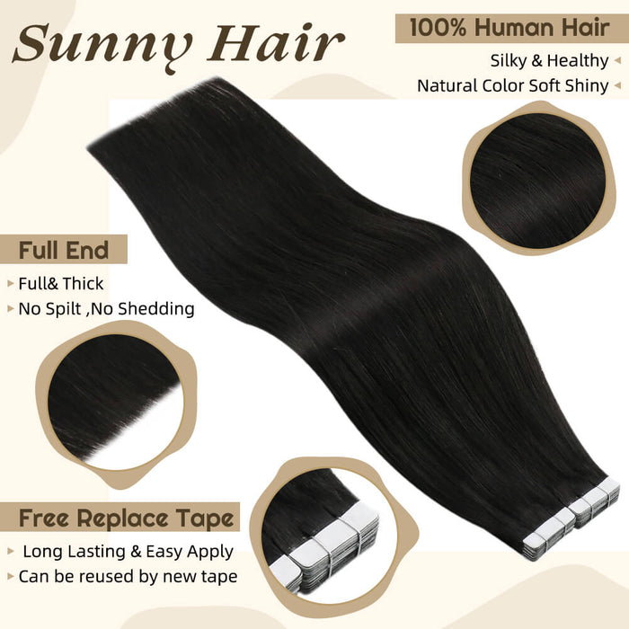 Sunny Hair Tape in Natural Black Human Hair Extensions #1B