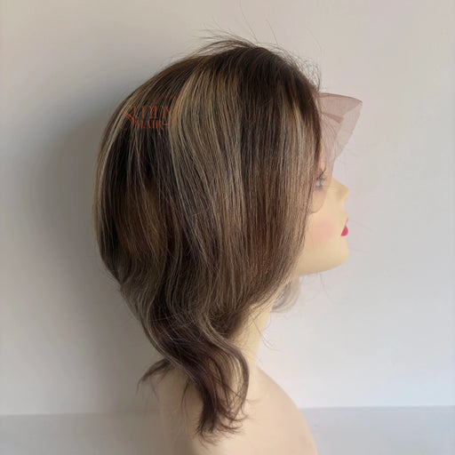 Human Hair Lace Front Wig, Balayage Lace Front Wig, Deep Brown Gold Mix Wig, Natural Wave Wig, Lace Front Wig with Baby Hair, #BA4 60 Wig, Balayage Human Hair Wig, Baby Hair Lace Front Wig, Natural Wave Human Hair, Gold Brown Mix Wig