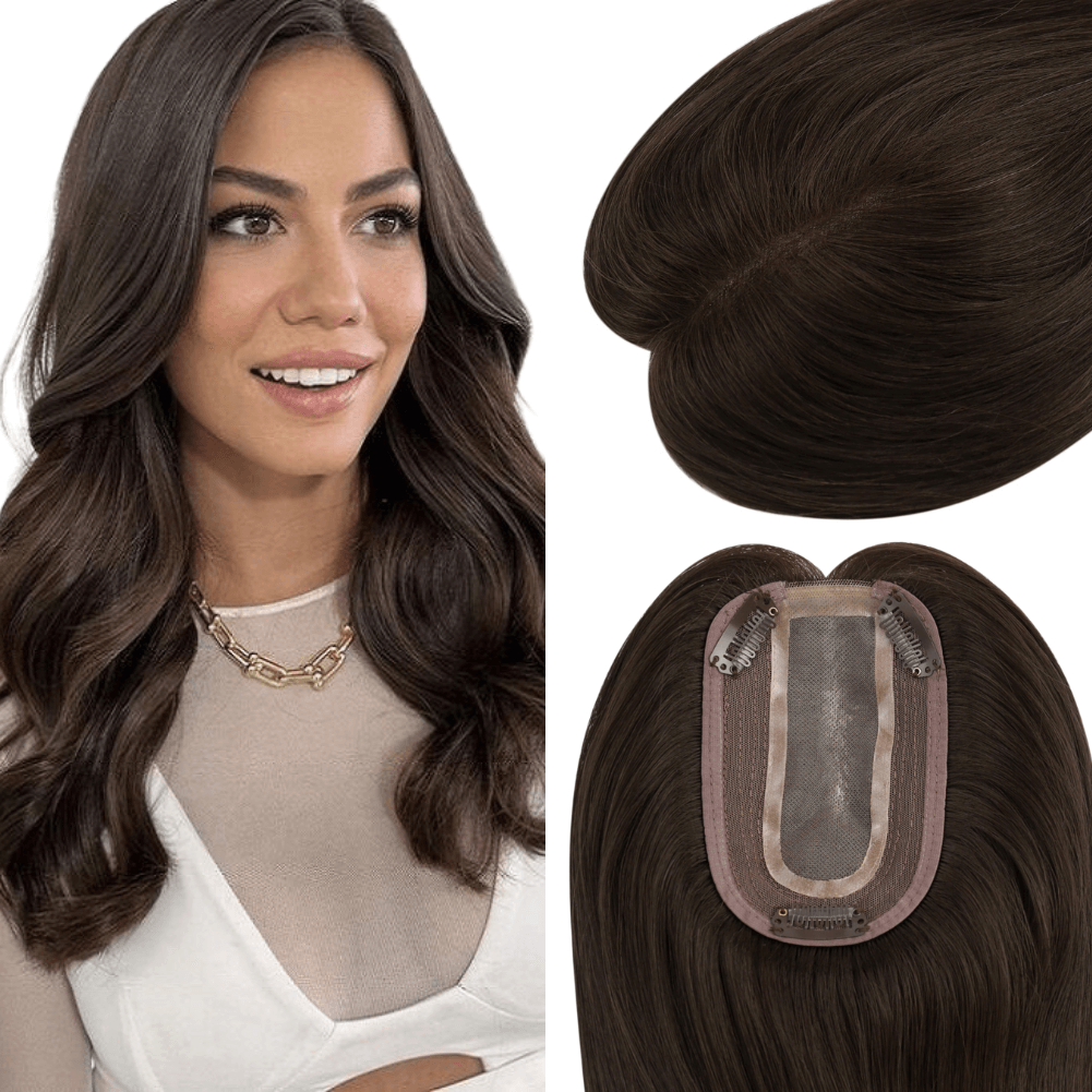Dark Brown Virgin Hair Medium Base Mono Topper Human Hair 2 — SunnyHair