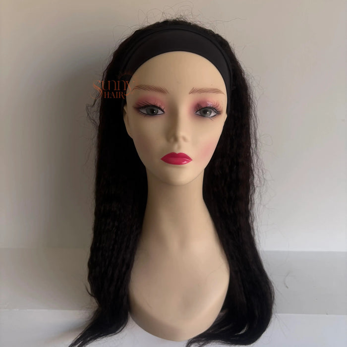 Only $89 [Limited Time Offer] Headband Natural Black Human Wigs Kinky Straight Hair #1B