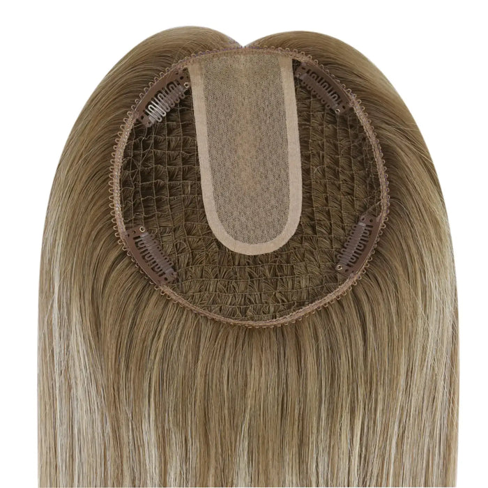 [Pre Sale] Sunny Hair Fishnet Hair Piece Toupee with Clips Balayage Blonde Highlights #2/6/18