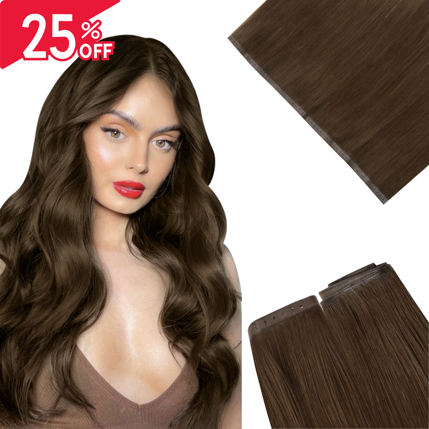 hair extensions,weft hair extensions,sew in weft hair extensions,XO Invisible weft,XO hair extensions,xo invisible weft extensions,pu wefts hair extensions,18 inch hair extensions,pu hole invisible wefts,brown hair extensions