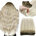 High-quality human hair weft extensions in multiple shades, perfect for adding volume and length
