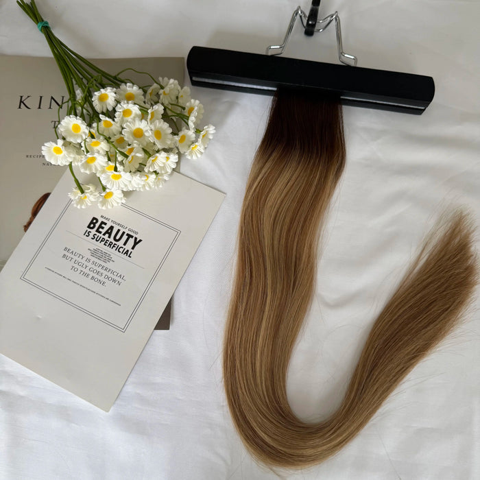 [US Only - Final Sale] 22inch Flat Silk Weft Hair Virgin Hair Balyage Brown #3/8/22