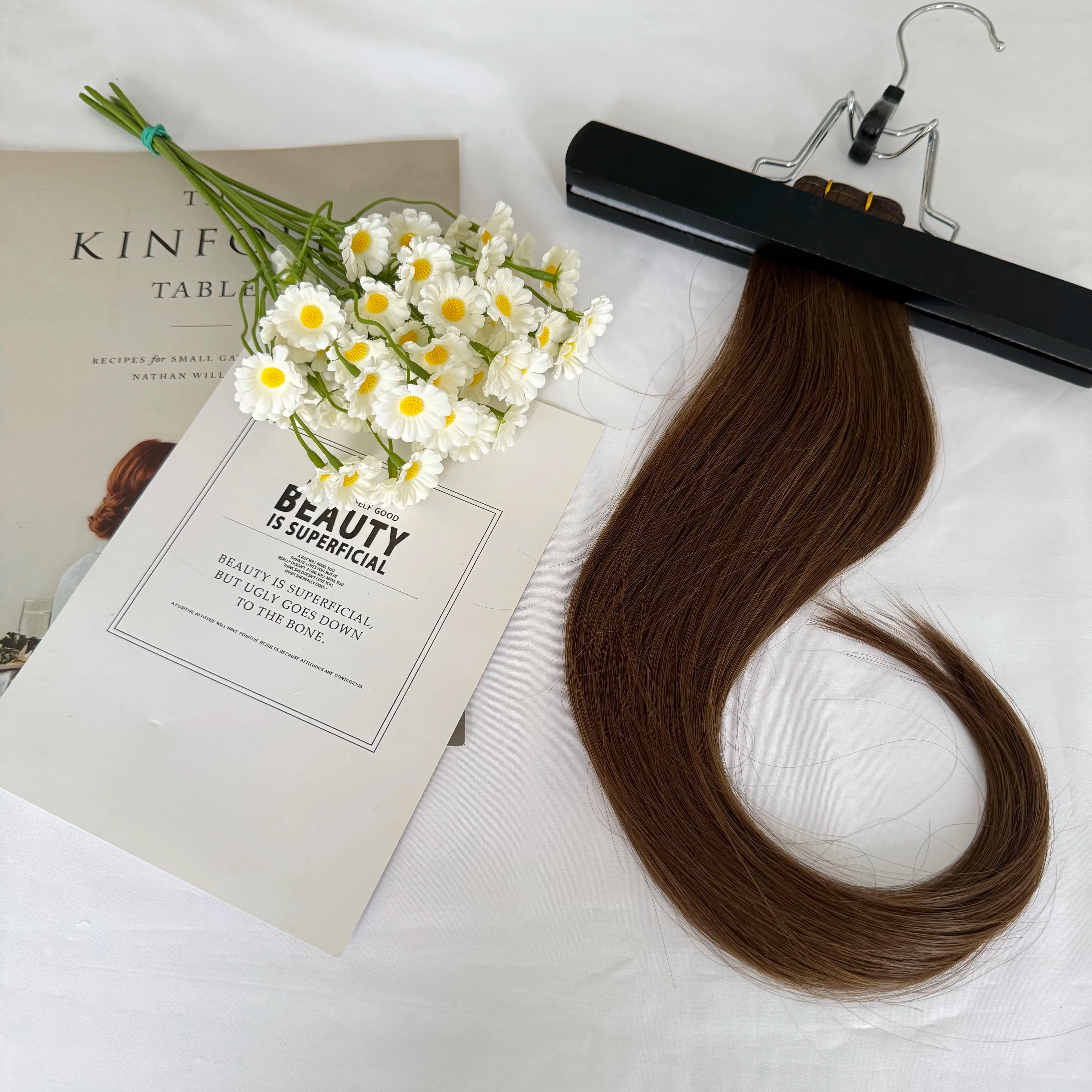 [US Only - Final Sale] 18inch Flat Silk Weft Hair Extensions Virgin Human Hair Brown #4