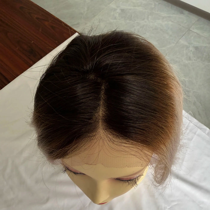 [US Only - Final Sale] 8 inch Human Hair Wigs Natural Black with silver #T1B-Silver