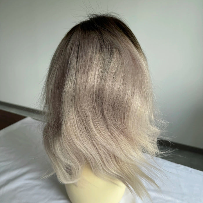 [US Only - Final Sale] 8 inch Human Hair Wigs Natural Black with silver #T1B-Silver