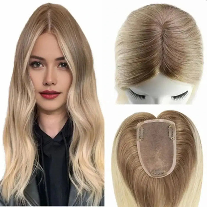 Balayage Blonde Mono Topper Human Hair Piece Toupee with Clips #T10/613