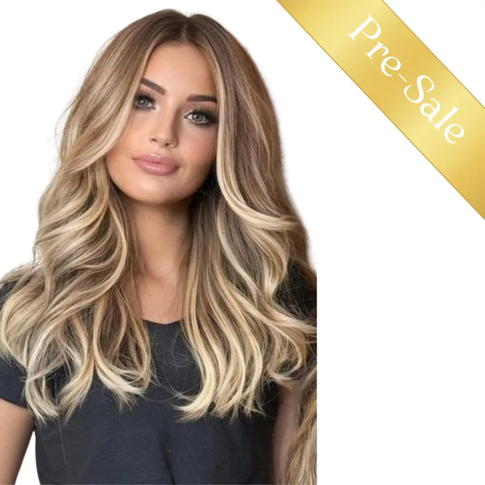 Pre Sale Fishnet Virgin Human Hair Clip in Topper Balayage Brown to Blonde 3 8 22 12 6 6inch Blonde