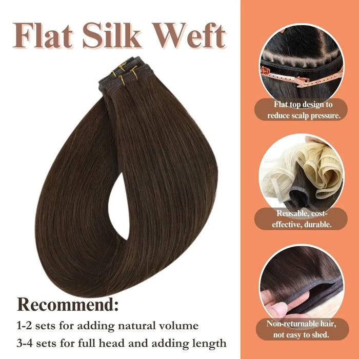 Flat Silk Weft Hair Extensions Best Sew in Hair Virgin Human Hair Dark Brown #4