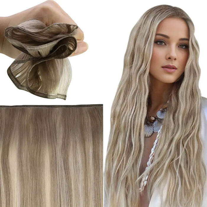 Flat Silk Weft Hair Extensions 100% Virgin Human Hair Balayage Blonde #8/8/613