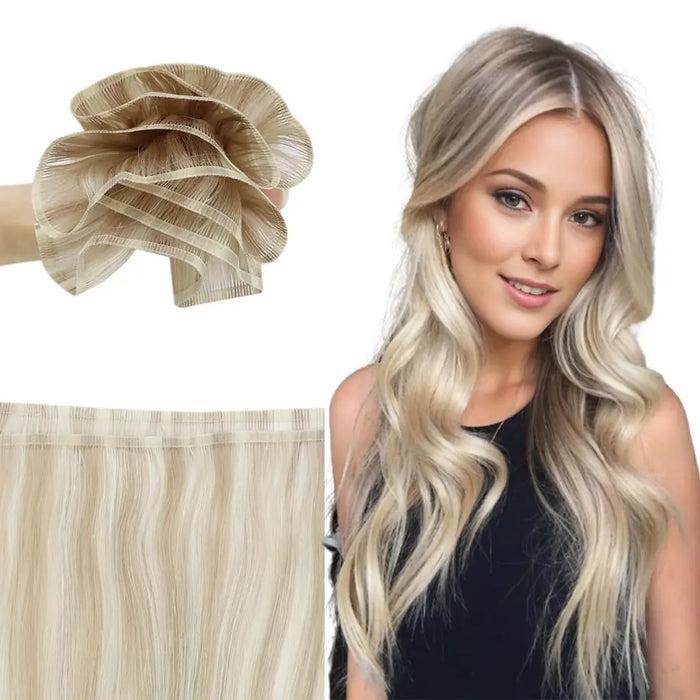 Flat Silk Weft Hair Extensions 100% Virgin Human Hair Bundles Blonde #Nordic