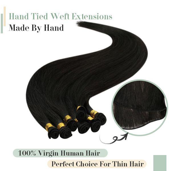 [50% OFF] Sunny Hand Tied Weft Hair Extensions 100% Virgin Human Hair Natural Black