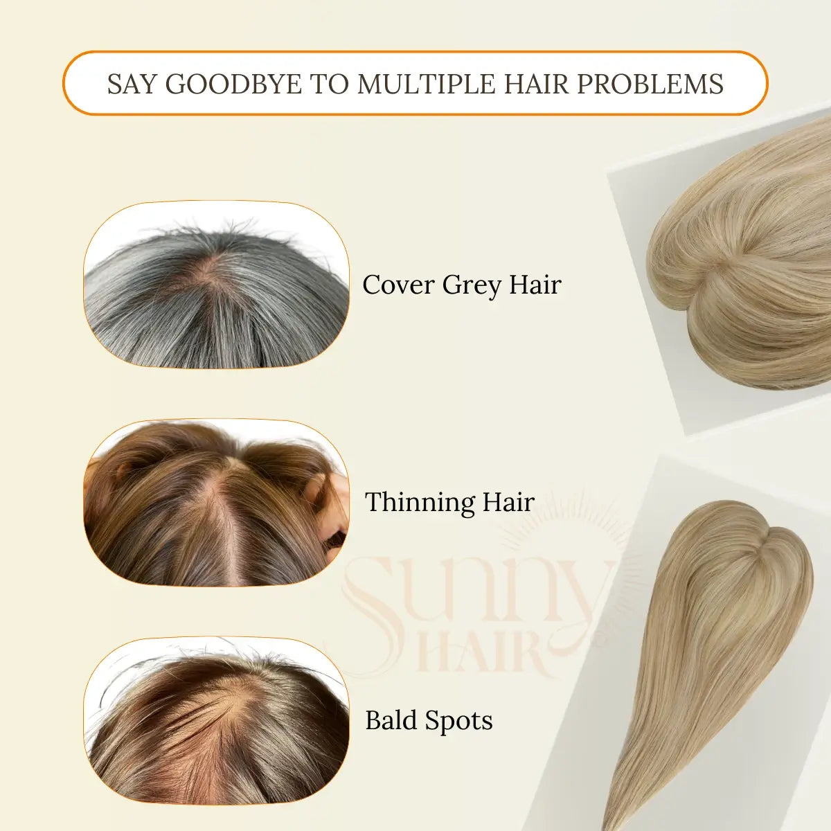 human hair topper, blonde highlights, virgin hair, thinning hair solution, hair piece for women, breathable hair topper, customizable fit, natural texture, high-quality hair, smooth texture, salon quality hair, non-shedding hair extension