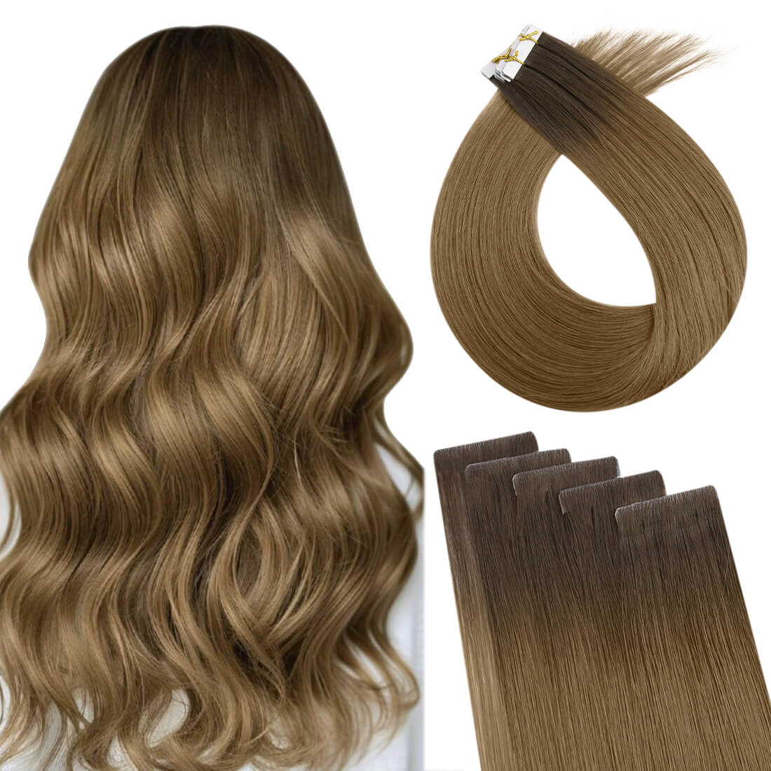 [NEW] Virgin Hair Invisible Tape in Human Hair Balayage Brown #R3T8