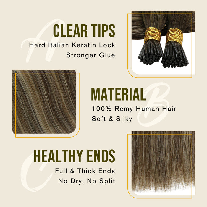 [50% OFF] Keratin Stick I Tip Balayage Brown Human Hair Extensions #4/27/4