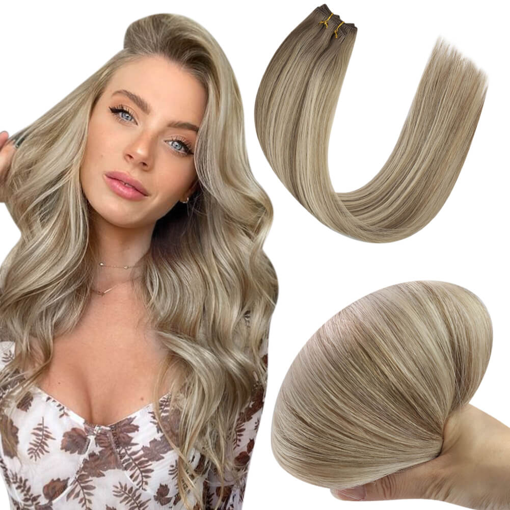 Virgin Hair Machine Weft Hair Balayage Brown with Blonde Human Hair #8/8/613