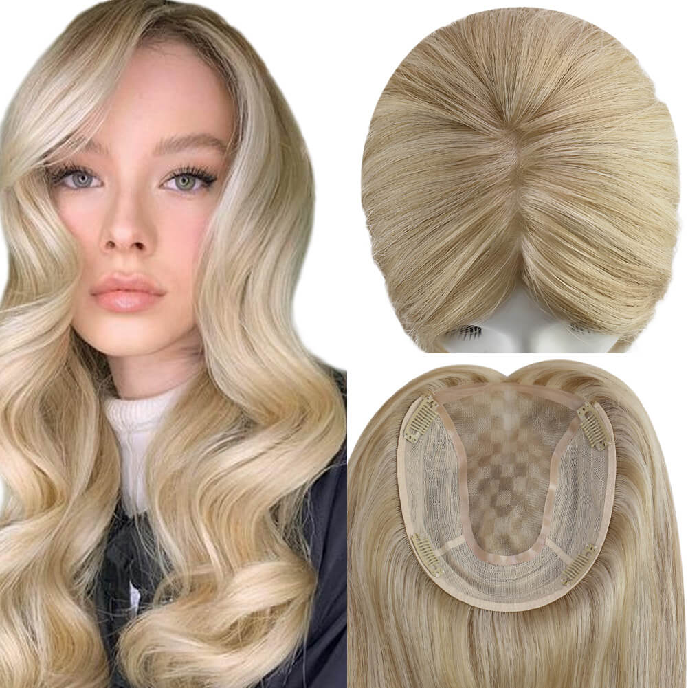 Virgin Hair Mono Topper Highlight Blonde Human Hair Piece Toupee