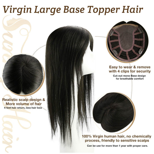 100% human hair topper,high quality virgin hair extensions,hair topper women,hair topper wig,hair topper silk base,hair topper human hair,hair topper for women,hair topper for thinning crown,hair topper,clip on hair topper,Best Hair Topper with Clips,easy disassembly,easy remove,easy wear,easy installation,sensitive skin friendly,big base topper hair,6*7 inch topper hair