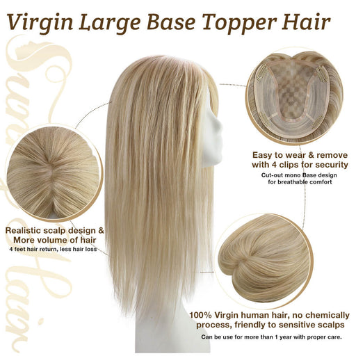 100% human hair topper,high quality virgin hair extensions,hair topper women,hair topper wig,hair topper silk base,hair topper human hair,hair topper for women,hair topper for thinning crown,hair topper,clip on hair topper,Best Hair Topper with Clips,easy disassembly,easy remove,easy wear,easy installation,sensitive skin friendly,big base topper hair,6*7 inch topper hair