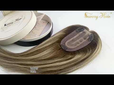 Light Blonde Virgin Hair Topper Medium Base Clip in Toppee for Women #60