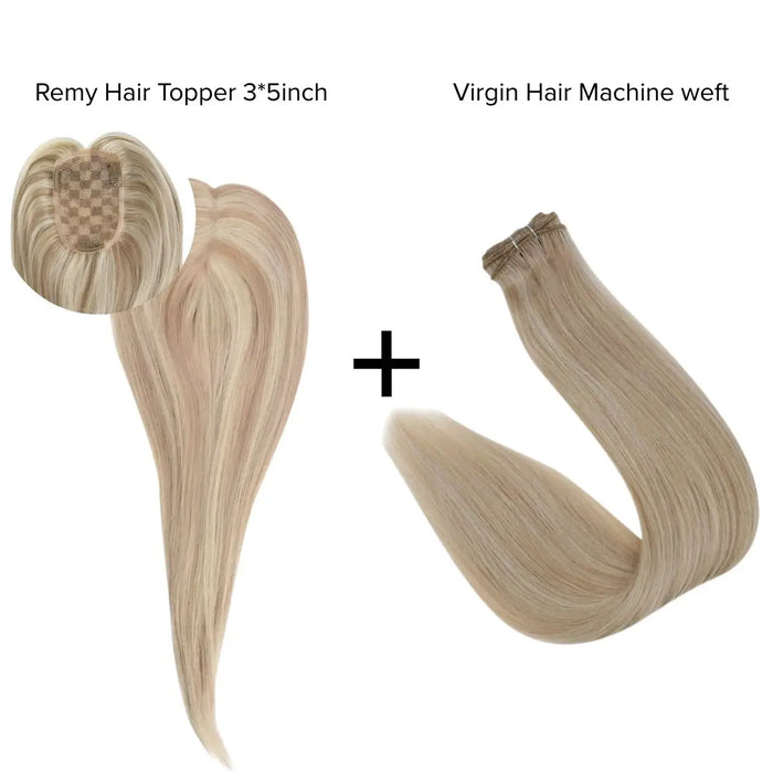 [Bundle] Remy Hair Topper3*5inch #P18/613 + Virgin Hair Machine Weft #P18/613