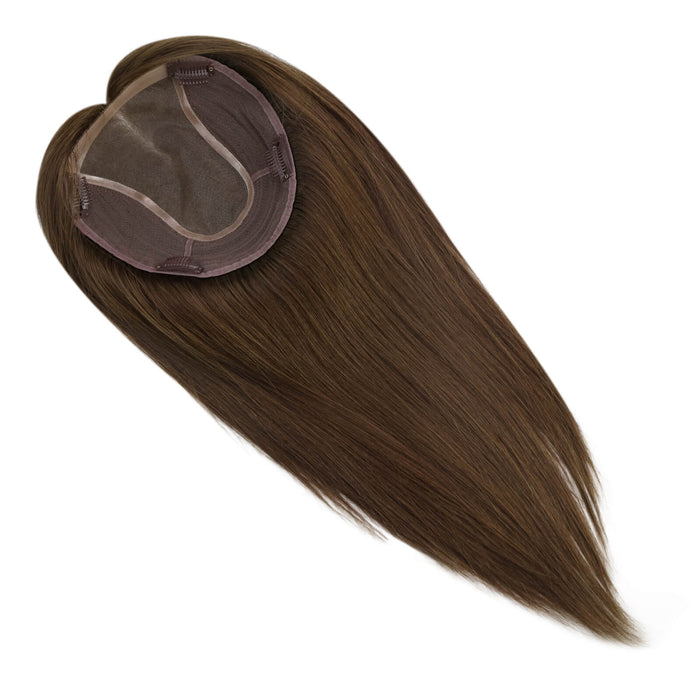 Dark Brown Virgin Hair Mono Topper Human Hair Piece Toupee with Clips #4