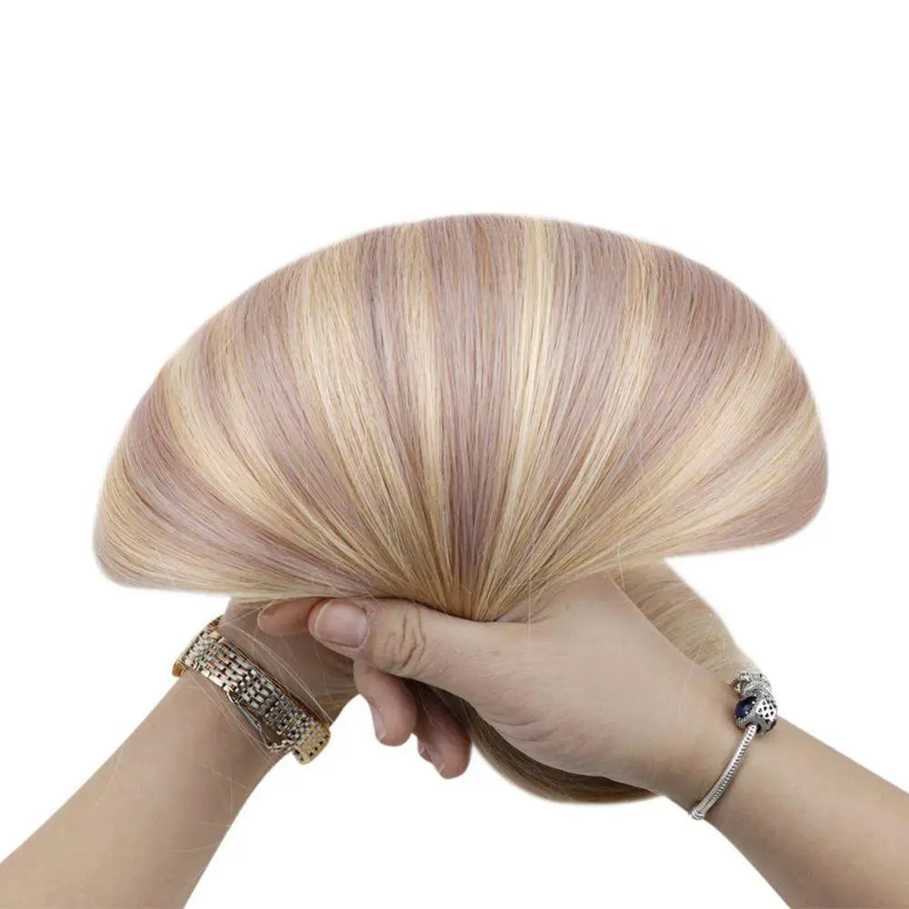 Machine Weft Hair Virgin Human Hair with Pink Gold Highlights #18/613