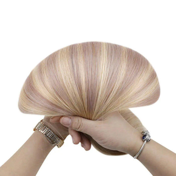 Machine Weft Hair Virgin Human Hair with Pink Gold Highlights #18/613