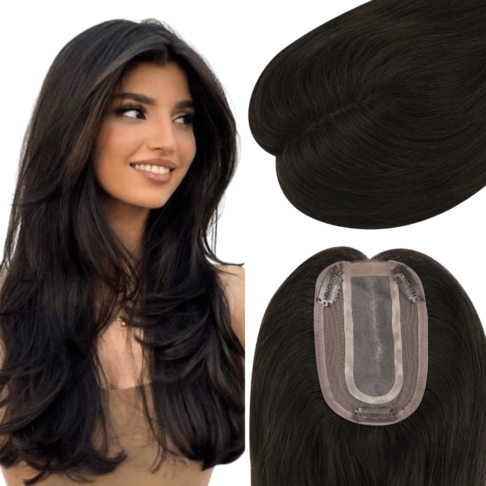 Virgin Hair Medium Base Mono Topper Human Hair Natural Black 1B