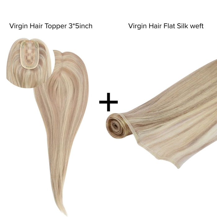 [Bundle] Virgin Hair Topper3*5inch #P18/613 + Flat Silk Weft #P18/613