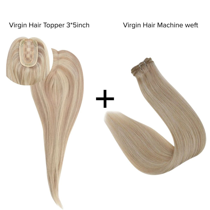[Bundle] Virgin Hair Topper3*5inch #P18/613 + Machine Weft #P18/613