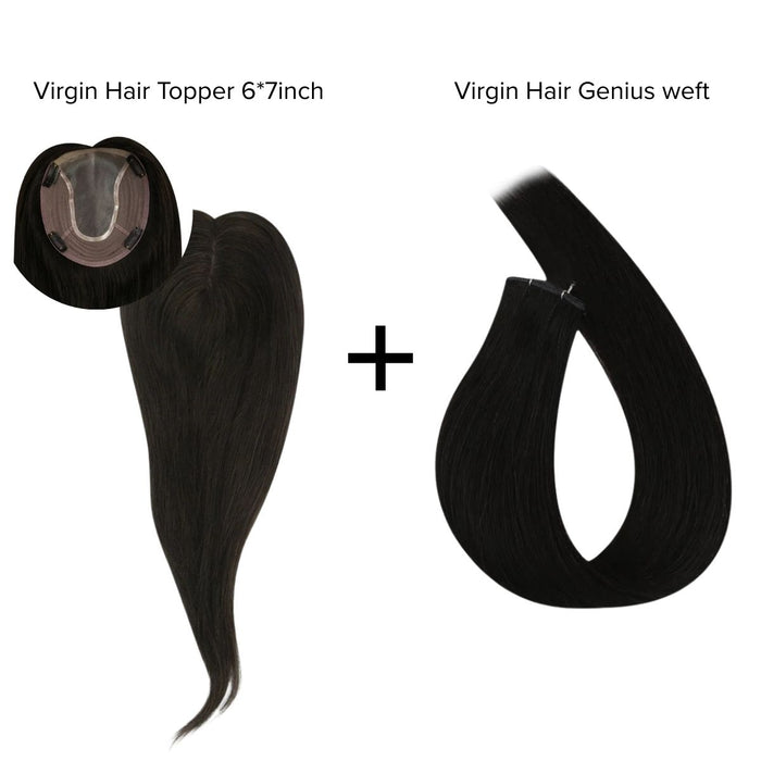 [Bundle] Virgin Hair Topper6*7inch #1B + Genius Wefts #1B Natural Black